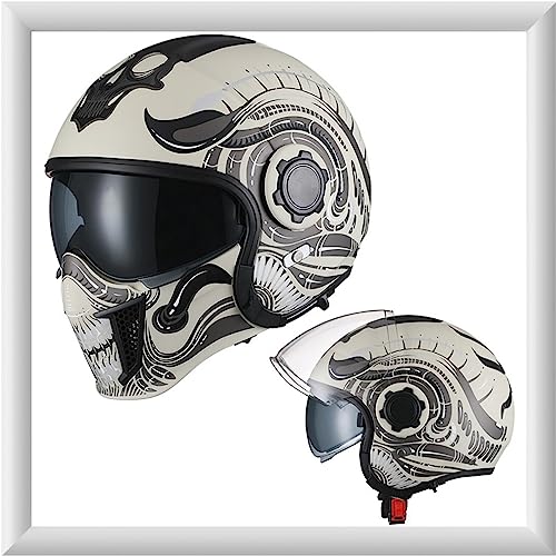 Vintage Motorradhelm, Herren Damen Jethelm mit Doppelvisier, Motorrad Helm für Roller Moped Cruiser Chopper - Breiter Sichtwinkel Sturzhelm - DOT/ECE Zertifizierung Multifunktion Helm