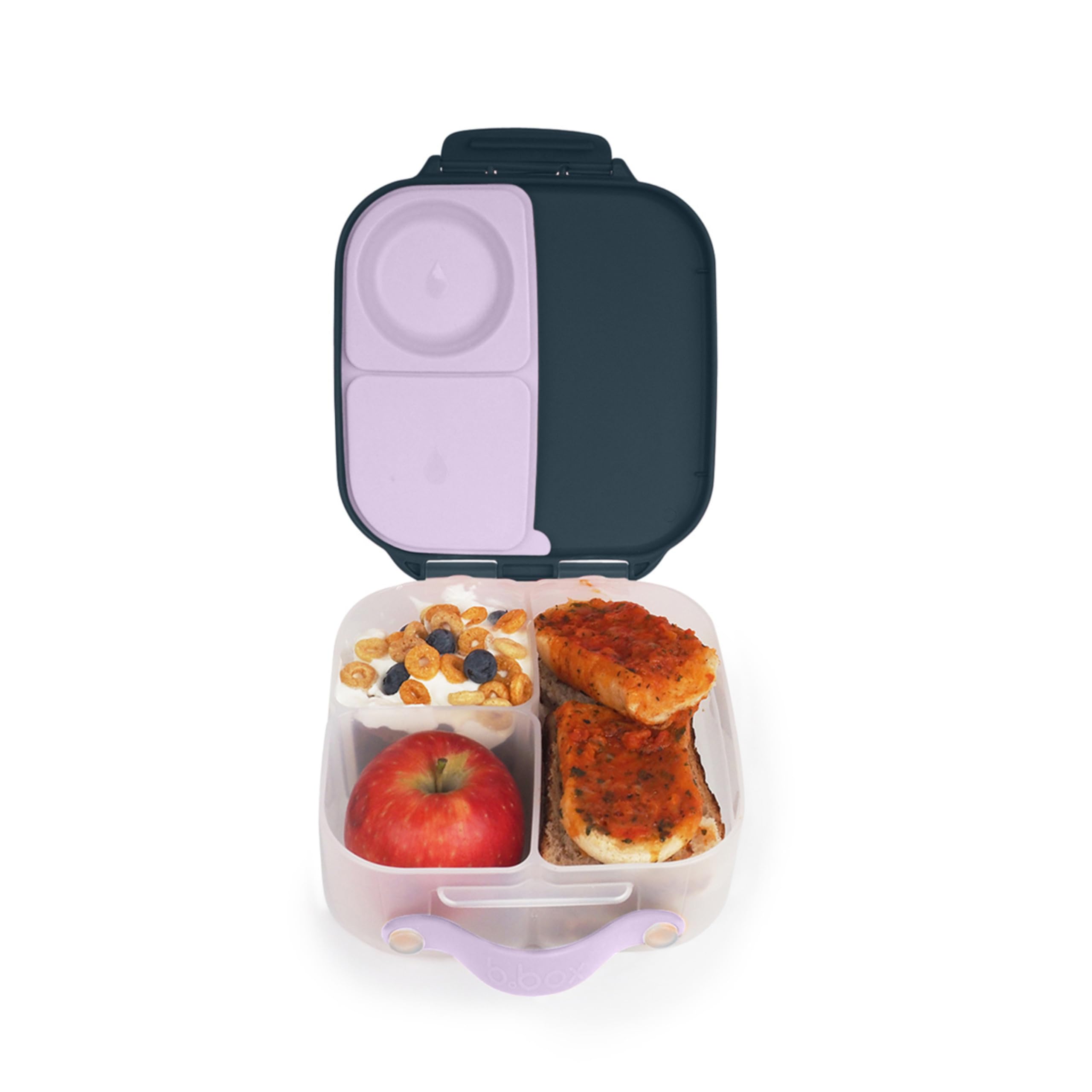 b.box Mini Brotdose für Kinder mit Fächern | Bento Box, 3 Fächer (2 Auslaufsicher) | Lunchbox für Gerichte & Snacks | Platz für Ganzes Obst | BPA-frei, Indigo-rose