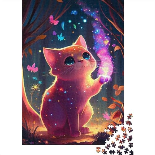 Fantasy-Katze-Puzzle aus Holz für Erwachsene, Puzzle-Spielzeug, 1000-teiliges Puzzle für Erwachsene, Teenager, nachhaltiges Puzzle für Erwachsene (Größe: 75 x 50 cm)