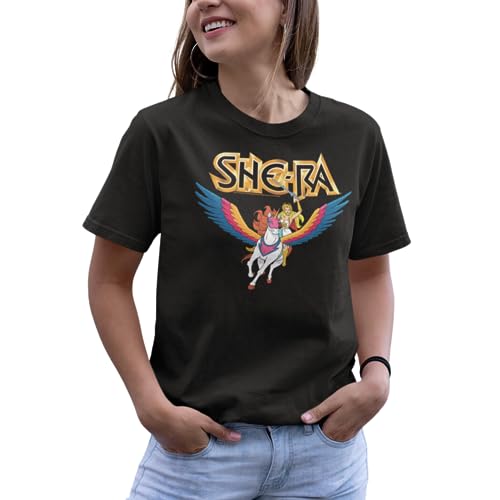 Masters of The Universe TV Series She-Ra & Swiftwind Black Adult T-Shirt Tee, schwarz, Mittel