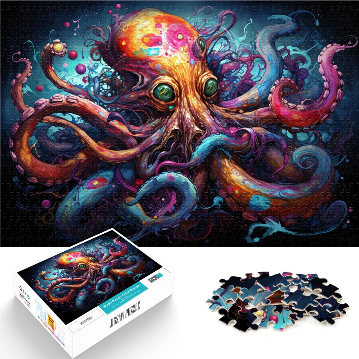 Puzzle, Lernspiele, farbenfrohes Fantasie-Oktopus-Kunst-Puzzle für Erwachsene, 1000 Teile, Holzpuzzle, 1000 Teile (50 x 75 cm)