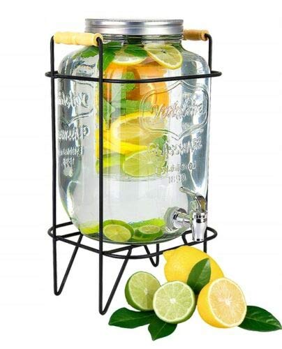 Agrohit Getränkespender mit Zapfhahn, Deckel & Ständer, 8 L Dispenser aus Glas, Wasserspender, Saftspender, Limonadenspender, Gefäß für Wasser, Saft oder Limonade, Transparenter Getränkebehälter