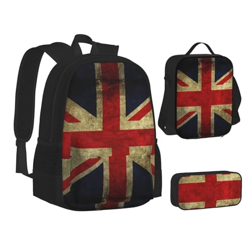 WURTON Büchertasche mit Jagdmotiv und Hirsch, 3-in-1, Schulrucksack-Set, Kinder-Rucksack, Union Jack Design, Einheitsgröße