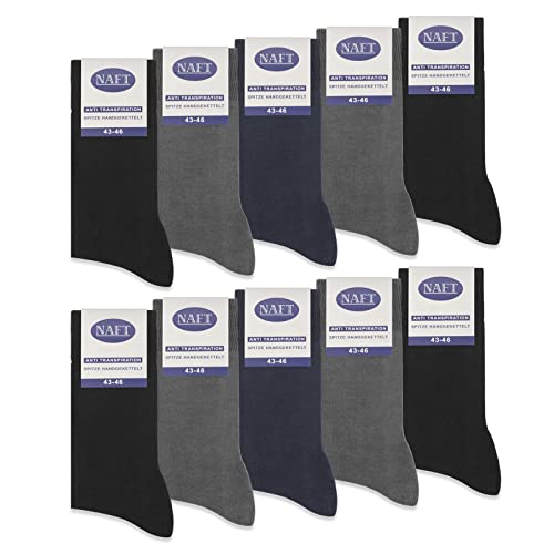 10 Paar Socken 100% Baumwolle Damen & Herren Socken ohne Gummidruck und ohne Naht (Schwarz Navy Anthrazit 43-46)