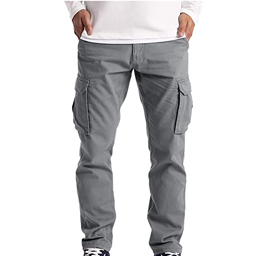 Herren Lang Outdoorhose Casual Baumwolle Cargohose Regulär Fit Sporthose Einfarbig Chino Cargo Hose Vintage High Waist Jogginghose mit Multi Taschen Wanderhose Jogging Freizeithose Männer