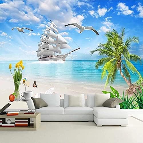 XLMING Strand Segelboot Kokosnussschale Meerblick Küche Esszimmer Arbeitszimmer Wohnzimmer TV Hintergrund Wand 3D Tapete-150cm×105cm