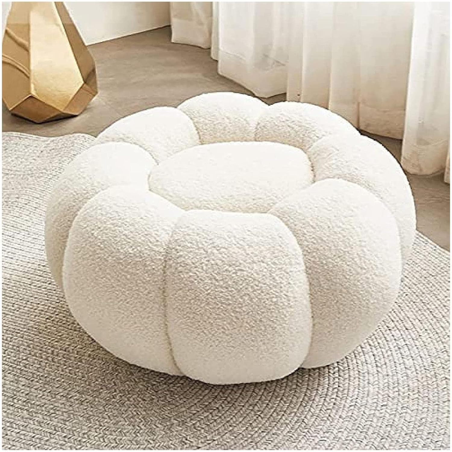 Fußhocker, bequem und hautfreundlich, Ottomane, kreativer Kürbis, Ruhefußhocker, modern, dekorativ, bequem, Pouf, Couchhocker, ergonomisch, weiß, 62 x 62 x 35 cm