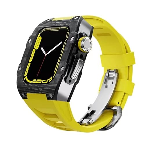 TONECY Kohlefaser-Schutzhülle für Apple Watch 8, 7, 45 mm, Silikon-Uhrenarmband, High-End-Modifikationszubehör für iWatch 6, 5, SE, 44 mm (Farbe: Gelb 2, Größe: 44 mm)