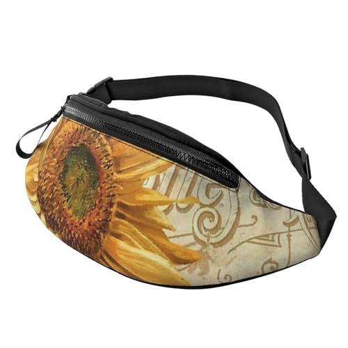 HSJFS 3D-Wand-Gürteltasche, Unterwasserwelt, Fisch-Druck, verstellbare Hüfttasche, lässige Brusttasche, Retro Sonnenblume, Einheitsgröße