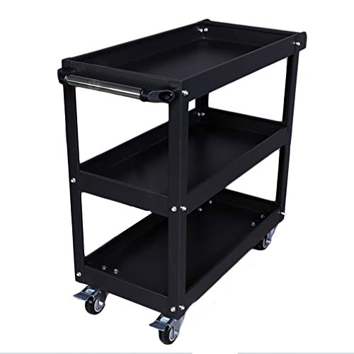 HXLDZOU Werkzeugwagen, 3-lagig, Industriequalität, multifunktionaler Lagerschrank, geräuschloser Gummirad-Werkzeugschrank für Garten, Lager (Black)