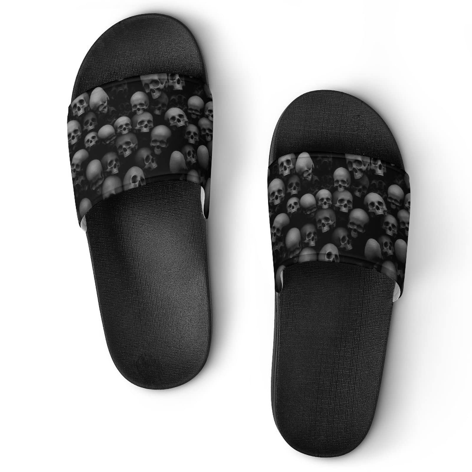 HABXNJF Duschpantoffeln, Schwarz Totenkopf Kopf Slider für Männer und Frauen, rutschfeste Slides für Indoor, Outdoor, Schwarz , 42.5 EU