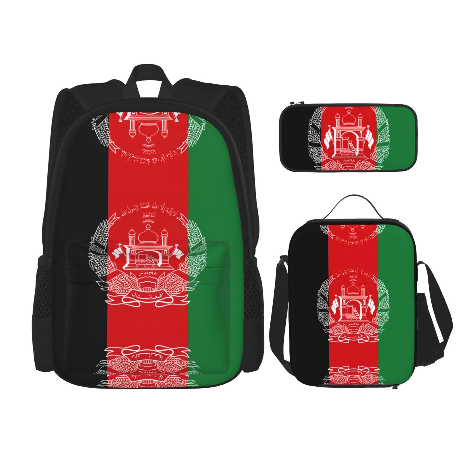 WURTON Rucksack-Set mit Flagge von Afghanistan, Schultasche mit Lunchtasche, Federmäppchen, Kombination, Schultaschen-Set