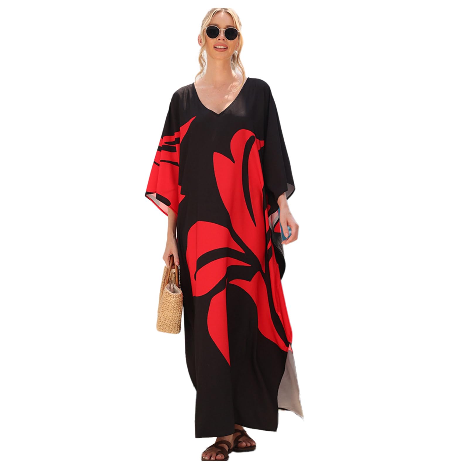 ohodhmnu Kaftan-Kleid für Damen, volle Länge, Badeanzug, Kaftan-Druck, Strandkleid