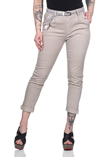 Mississhop Damen Baumwolle Klassische Chino Hose mit Gürtel (Mod. 369) Beige M