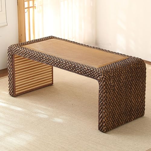 Gvqng Couchtische, Couchtisch Aus Geflochtenem Rattan, Tatami-Teetisch, Rechteckiger Couchtisch FüR Wohnzimmer, Niedriger Tisch, Tatami-Tisch, Bodentisch,B,120 * 50 * 50cm