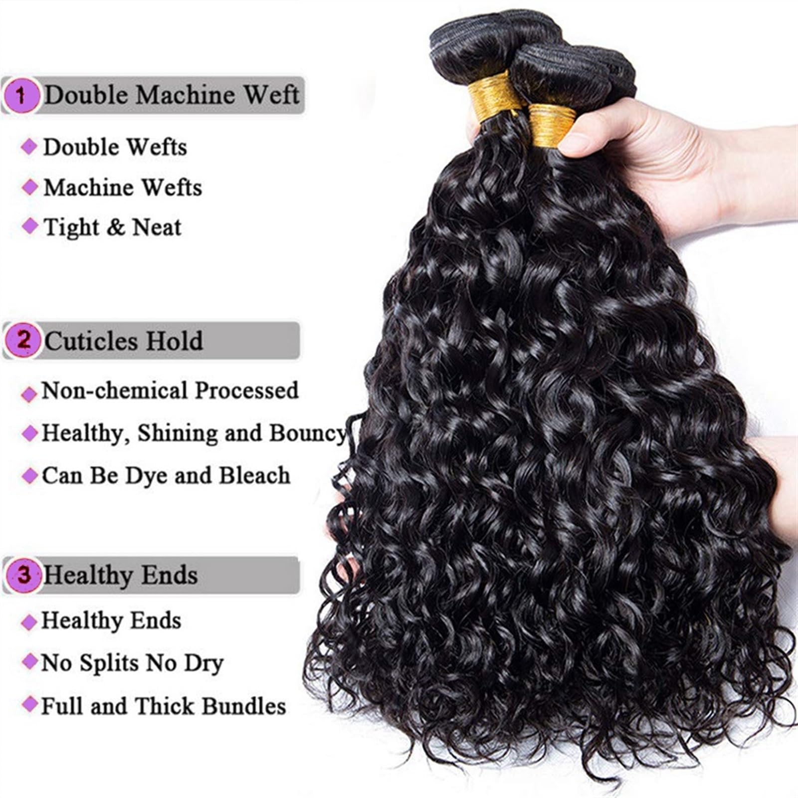 Human Hair Bundles Wasserwellen-Bündel mit Verschluss, malaysische Echthaar-Webart, Bundles mit Verschluss, Haarverlängerungen, 4 Bundles mit Verschluss human hair weave (Size : 22 22 24 24 with 20,