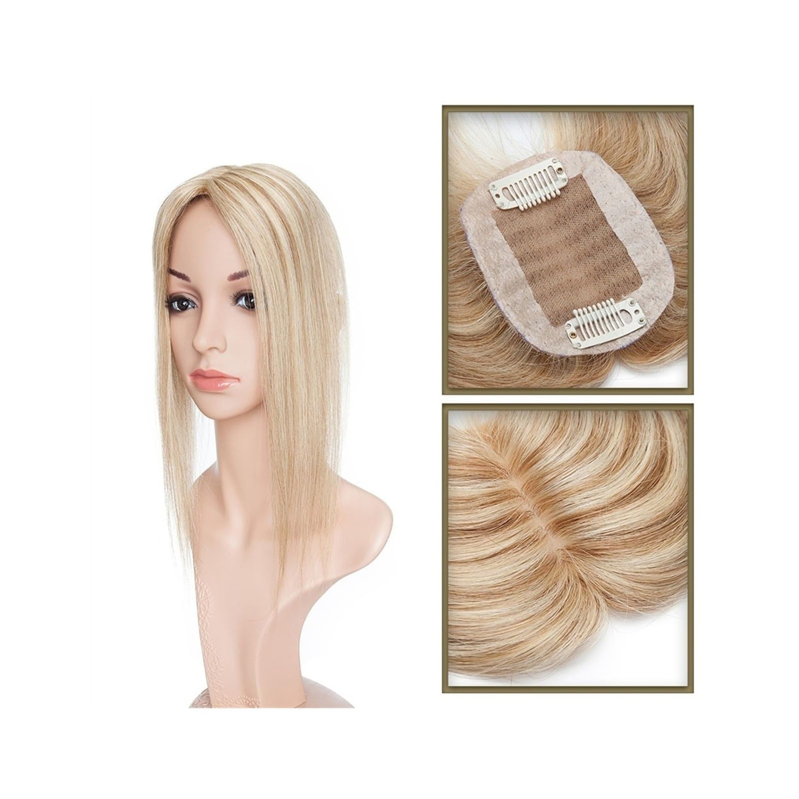 Haartopper für Frauen Haar-Topper aus echtem Menschenhaar, 6 x 9 cm, Mittelteil, Seidenbasis, Damen-Topper, Clip-in-Haarverlängerung, glattes Haarteil for Haarausfall, dünner werdendes Haar Haarteil T