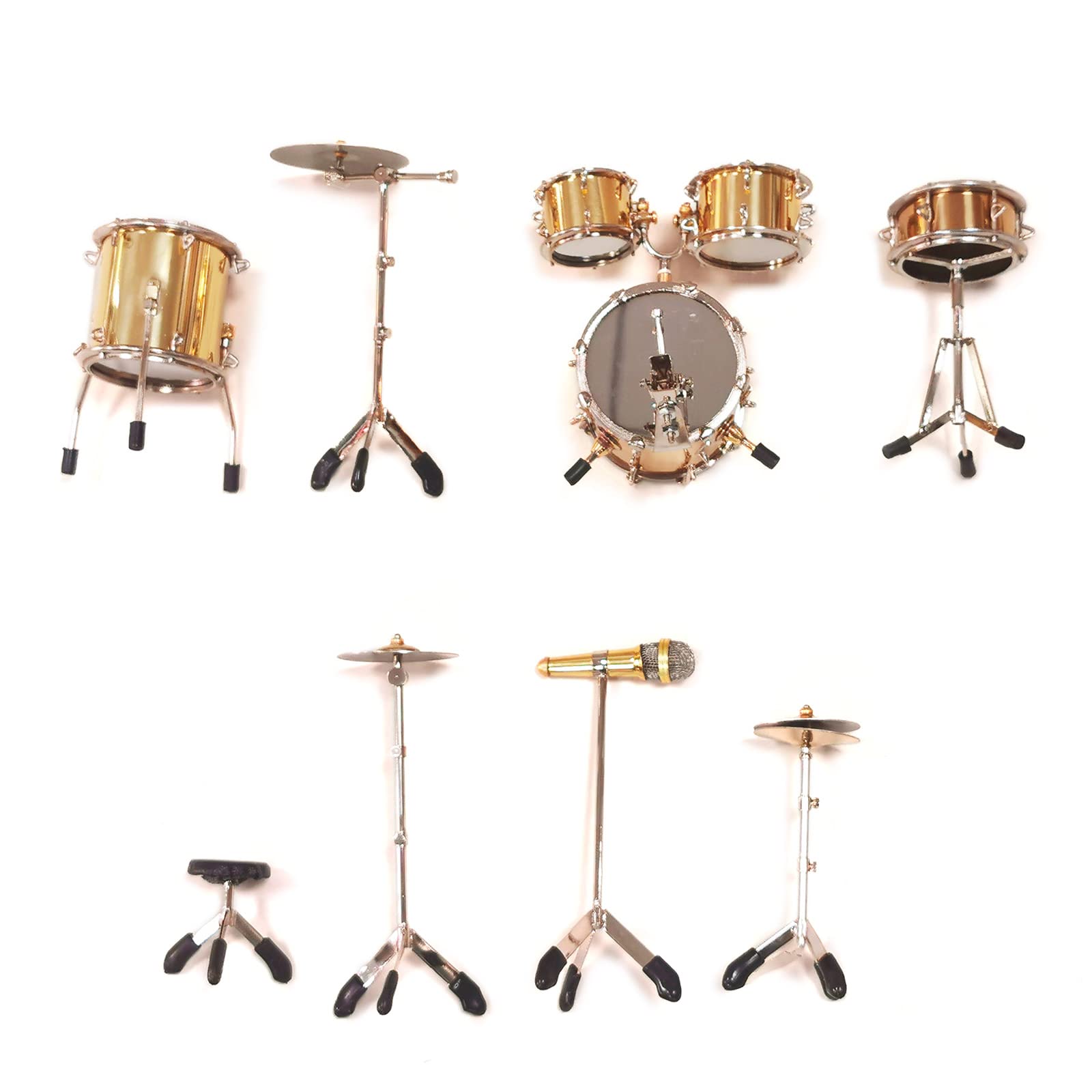 Schlagzeug-Set, Miniatur-Modell, Miniatur Kupfer, Musikinstrument, Modellsammlung, schwarz/goldenes Schlagzeug-Set, Sammlerstücke, Displaymodell für Erwachsene, Kinder, Schlagzeugmodell, Musikmodell