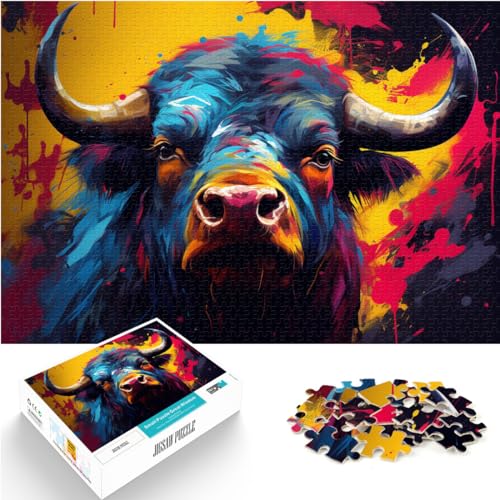 Puzzle für bunten Stier, 1000-teiliges Holzpuzzle, Spaß für Aktivitäten zu Hause, Geburtstagsgeschenk, Reisegeschenk, 1000 Teile (50 x 75 cm)