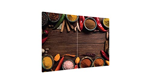 ALLboards Glas Herdabdeckplatte Schneidebrett GEWÜRZE ORIENTALISCHES ZUTATEN GEWÜRZPULVER HOLZ 2er Set Multi-Platte Arbeitsplatte Herdschutz Deko für Küchen Gehärtetes Glas, 2 Stück - 52x30cm