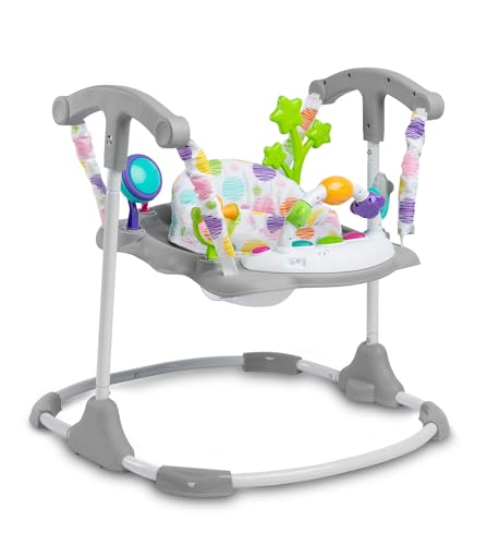 CARETERO - Lauflernhilfe für Babys - Baby Jumperoo Cosmo - Spring- und Spielcenter mit 360° drehbare Sitz - Spielzeug & Musiktablett mit Lichtern - ab 6 Monaten - Spielsitz für Kinder - Grau