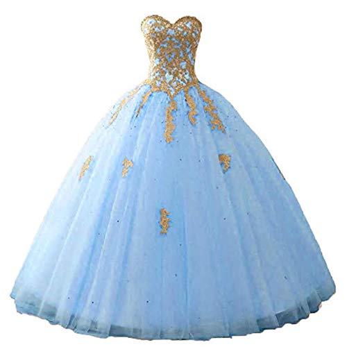 Zorayi Damen Elegante Liebsten Lang Tüll Formellen Abendkleid Ballkleid Hochzeitskleider Hellblau Größe 50