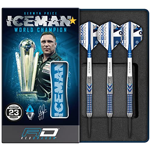 RED DRAGON Gerwyn Price Iceman Contour 23 Gram Professional Tungsten Darts Set with Flights and Stems