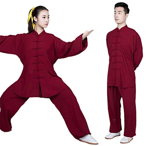 HFCY Traditionelle chinesische Kampfsport-Kung-Fu-Anzug-Sets für Herren, Tai Chi Wing Chun, Uniform, Damen, Yoga, Meditation, Kleidung, Weinrot, Größe S (US)