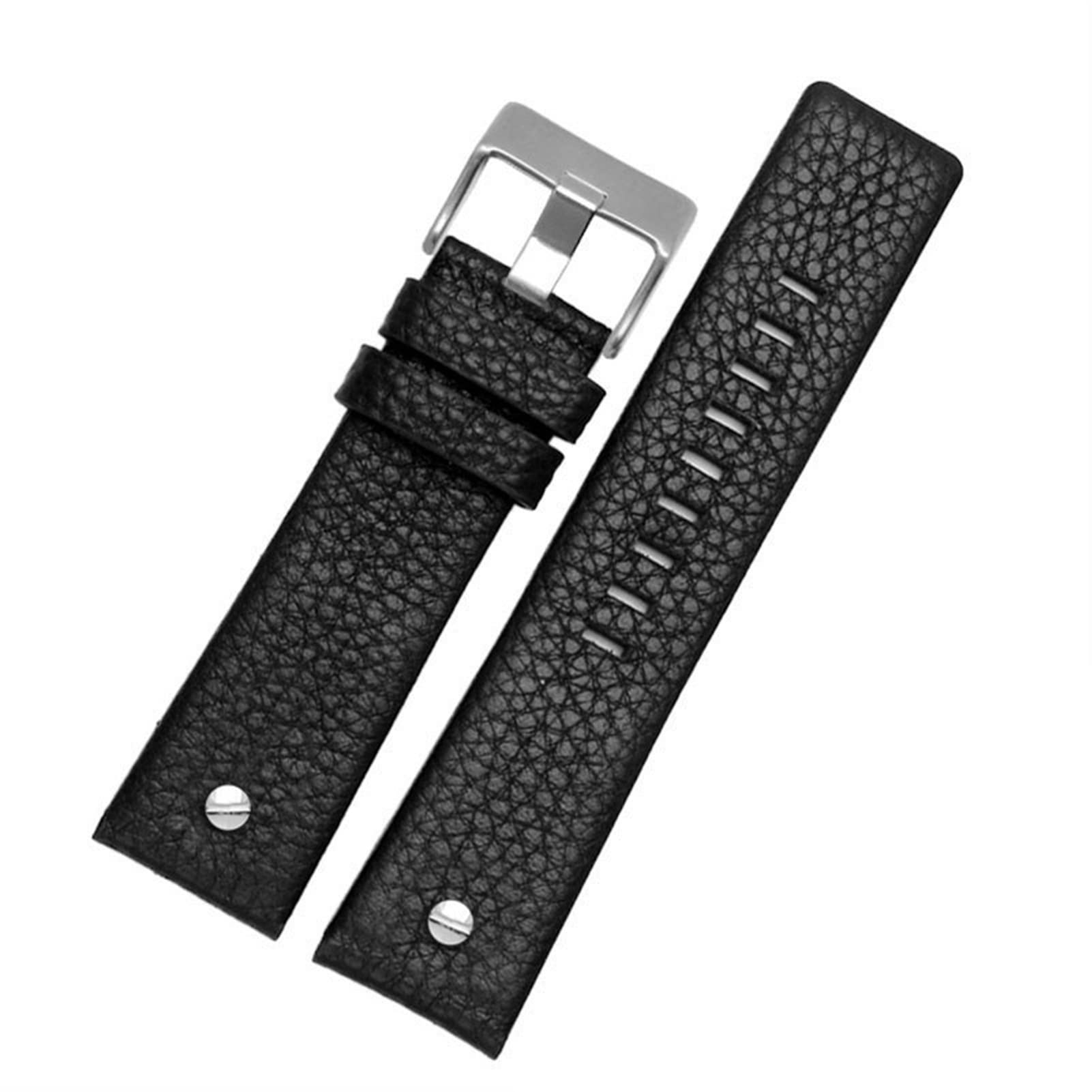 SCRUBY Lederuhrband für Diesel DZ7395 DZ7370 DZ7257 DZ7430 Schauen Sie sich Band Weiche Kuhwahnsinnsgurt an 24 m 26 mm 28 mm für Männer Frauen(Black silver rivet,28mm)