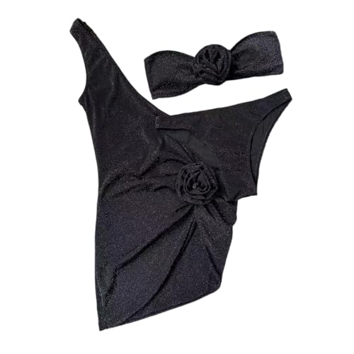 Avejjbaey Trägerloses Set Für Damen 3-teilig Badebekleidung Mit Vertuschung 3D Blumen Badeanzug Bandeau Badeanzug Strandmode