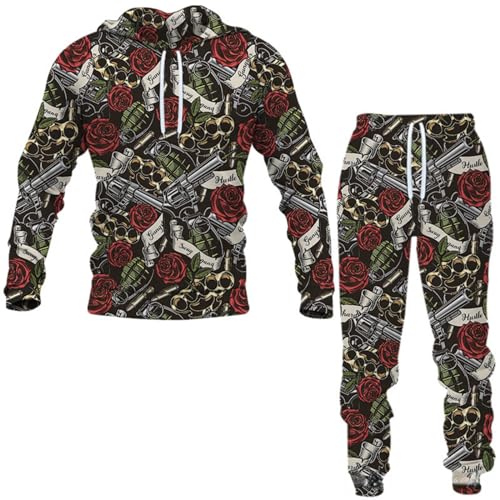 RIAAJ Unisex Totenkopf tiger Jogginganzug Trainingsanzug Herren Jogger Set Herren Skull Jogginganzug 3D Pullover+Hose (Jogginganzug5,M)