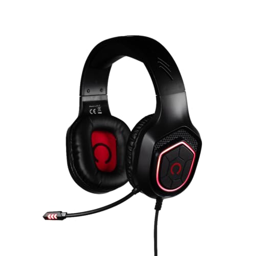 Konix Oberon kabelgebundenes Gaming-Headset für PC, PS4, PS5, Switch und Xbox - 50 mm Lautsprecher - Hochsensibles Mikrofon - Rote LED-Beleuchtung - Schwar