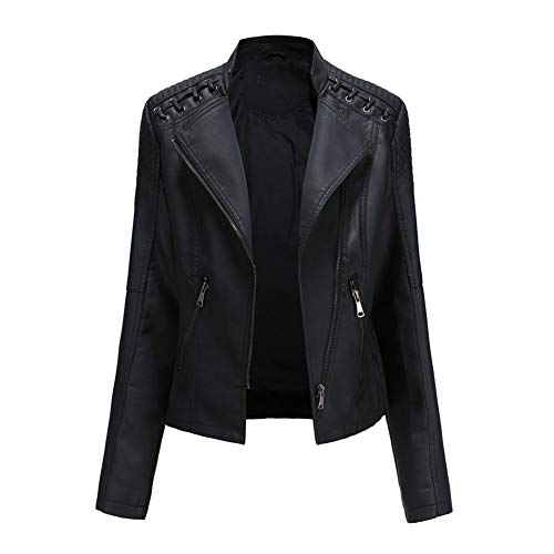 YOUCAI Damen Kruze PU Lederjacke Kunstleder Bikerjacke Damen Motorradjacke mit Reißverschluss für Herbst Frühling Slim Fit Kurze Jacke Kurzmantel Outwear Schwarz 3XL