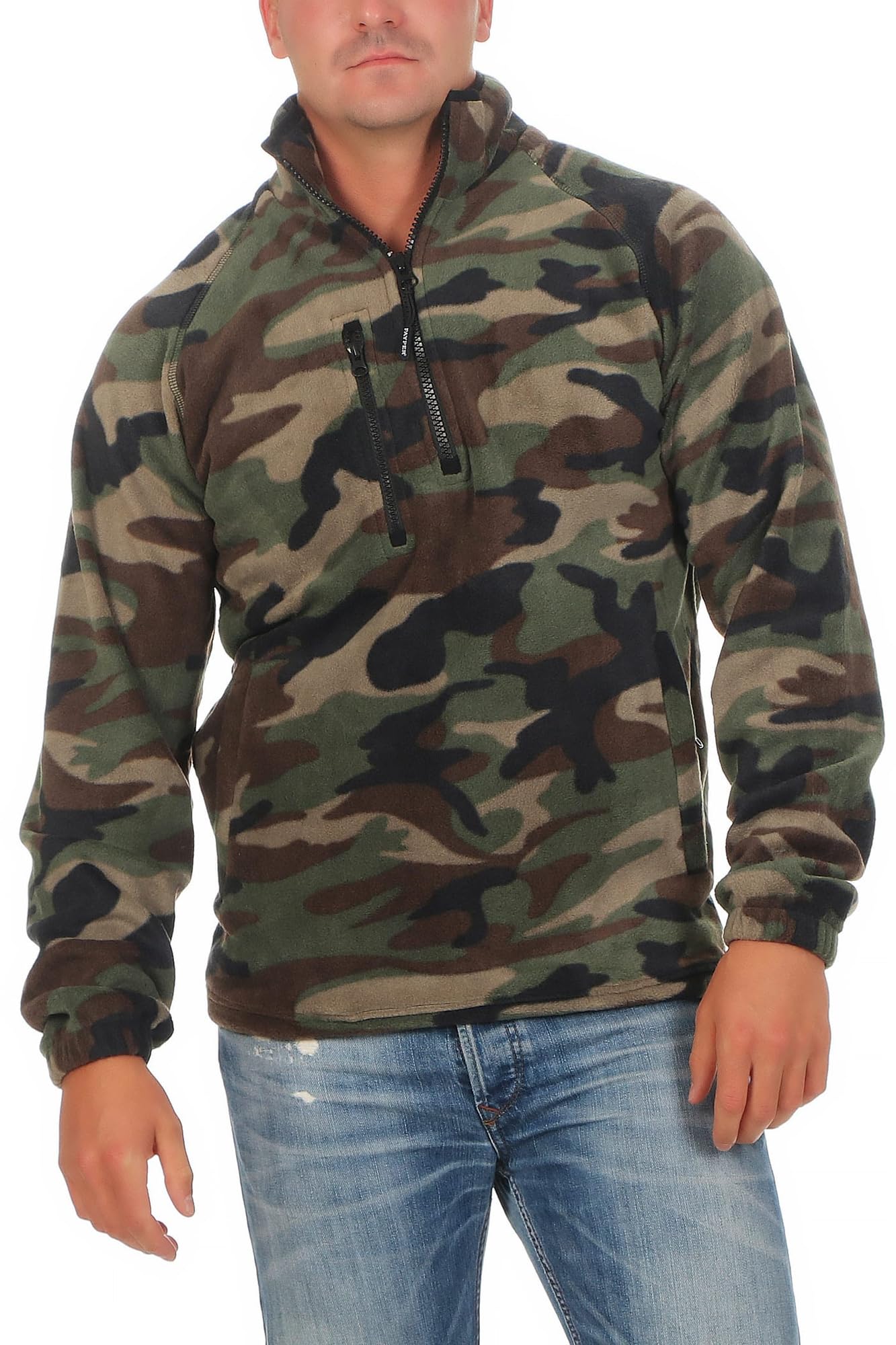 Happy Clothing Herren Camouflage Fleece Pullover halber Reißverschluss Tarnfarbe, Größe:3XL, Farbe:Camouflage