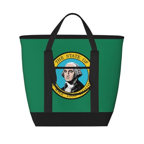 YQxwJL Isolierte Kühltasche mit Washington-Flagge, großes Fassungsvermögen, Einkaufstasche, Reisetasche, Strand, wiederverwendbare Einkaufstasche für Erwachsene, Schwarz, Einheitsgröße