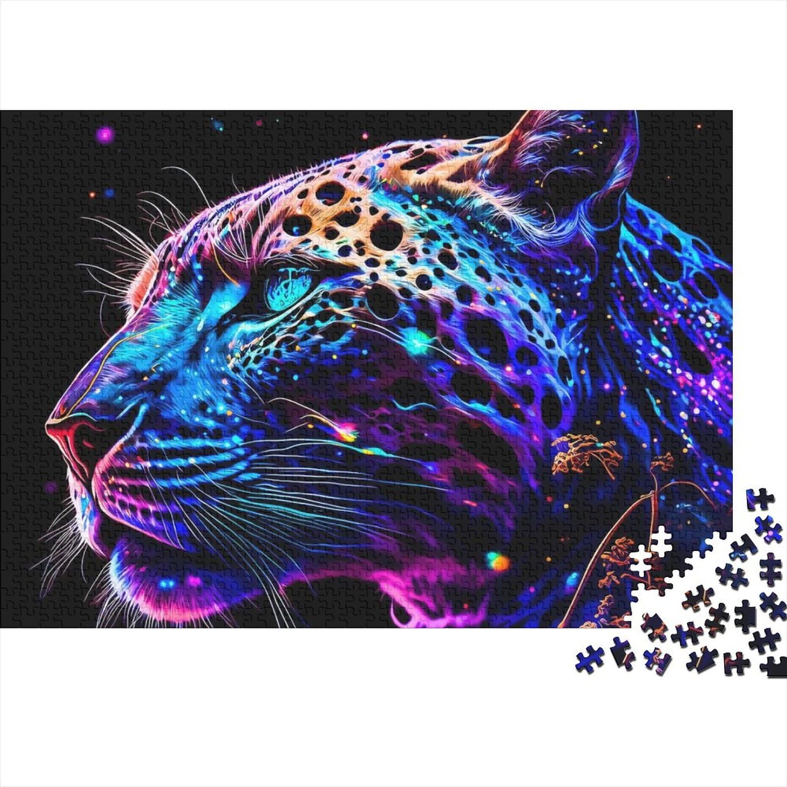 Schwierige, anspruchsvolle Puzzles, 500 Teile, Neon-Panther-Holzpuzzle für Erwachsene, Puzzles aus Holz für Erwachsene und Teenager (Größe 52x38cm)