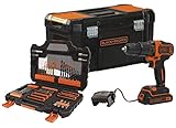 Black+Decker Akku-Schlagbohrschrauber (18V 1,5Ah, mit 2-Gang Getriebe, variable Drehmomentvorwahl, inkl. 104tlg. Zubehör im Koffer, Werkzeugkoffer, 2x Akkus, 400mA Ladegerät) BDCHD18S1KA