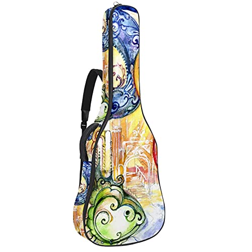 Gitarrentasche Schutz- und Transporttasche für akustische und klassische Gitarren wasserfest und gepolstert Die 4 Elemente Off-Air-Wasser Erde Feuer 108.9x42.9x11.9 cm