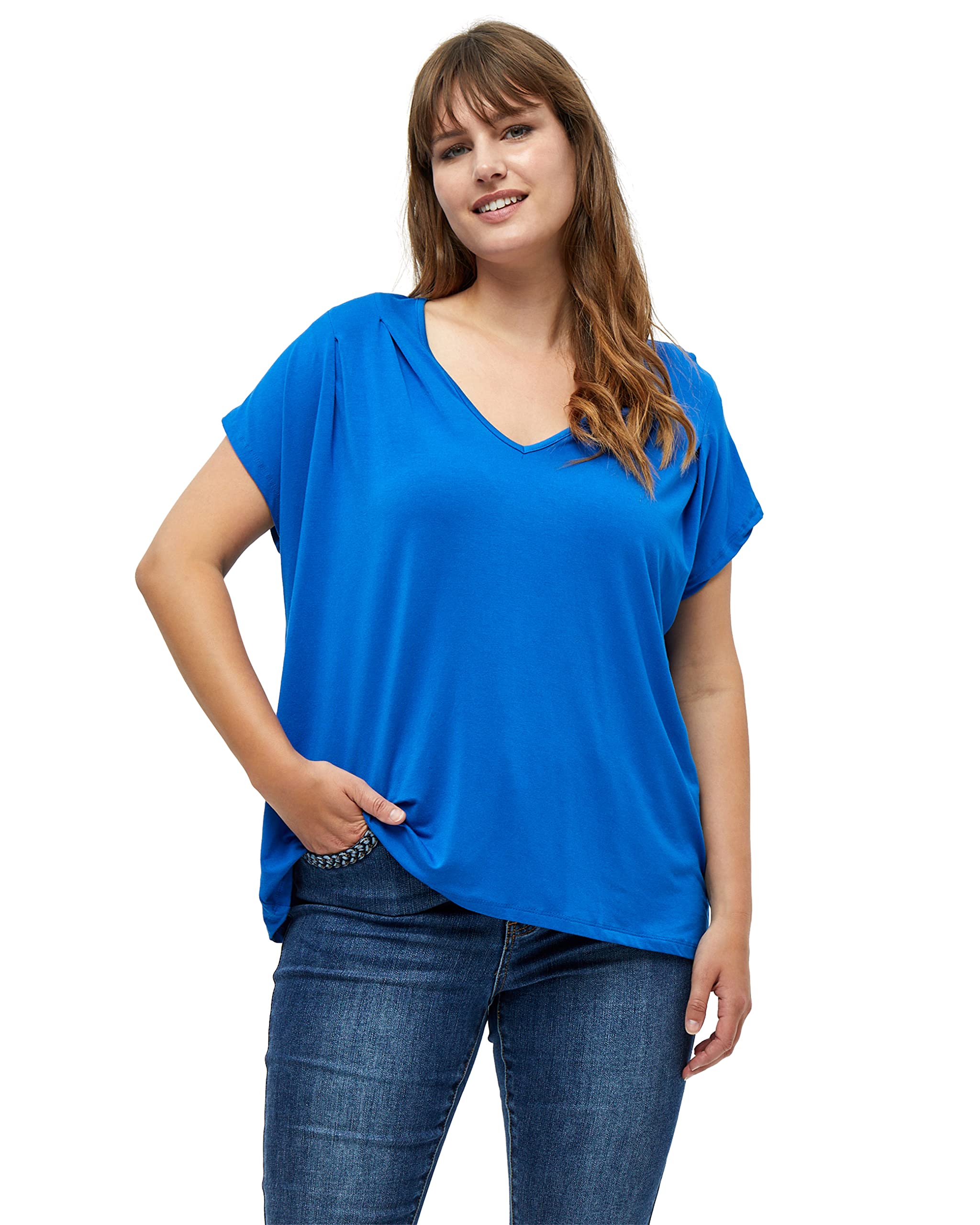 Peppercorn Damen Rosalinda V-Neck Tee T-Shirt mit V-Ausschnitt Curve, Nebulas Blau, 46 Mehr