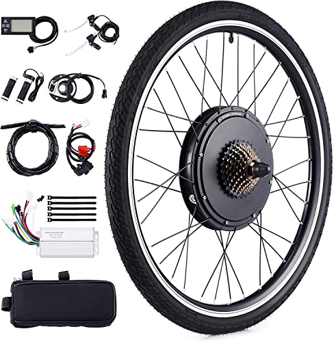 26" E-Bike Umbausatz mit LCD Display, 48V 1000W Motor 7 Freiläufe E-Bike Conversion Kit Gabel Mindestbreite 135 mm Elektrofahrrad Umbausatz für 26" Hinterrad