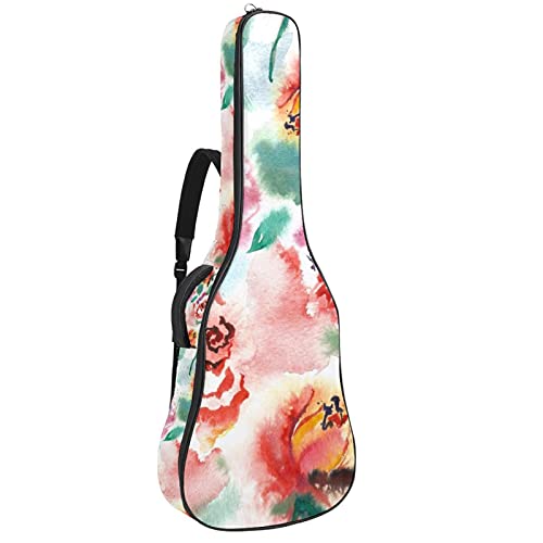 Gitarrentasche Schutz- und Transporttasche für akustische und klassische Gitarren wasserfest und gepolstert Blumen Aquarell 108.9x42.9x11.9 cm