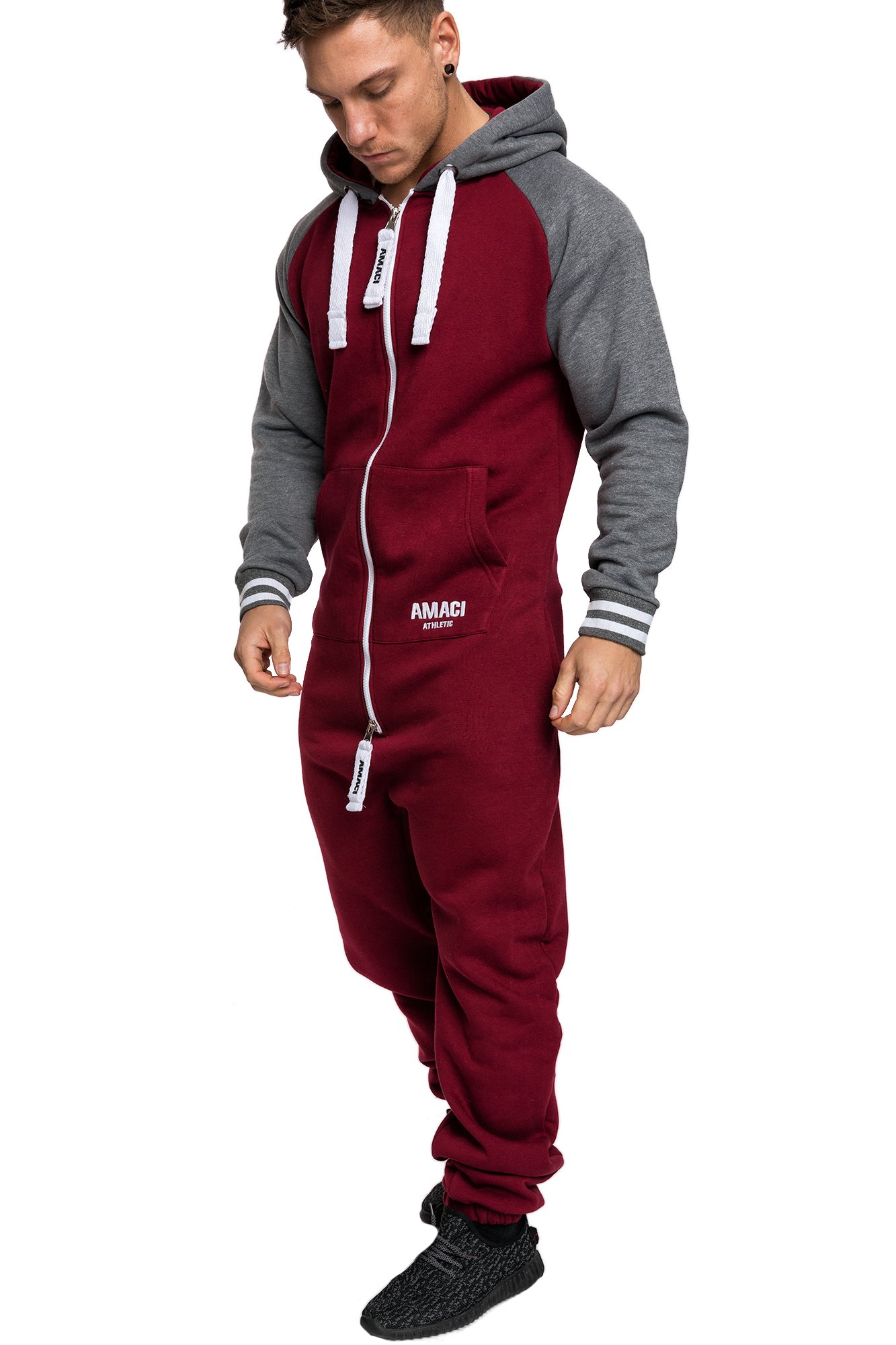 Amaci&Sons Herren Overall Jumpsuit Onesie Jogging Sportanzug Trainingsanzug Jogginganzug 3022 Bordeaux S