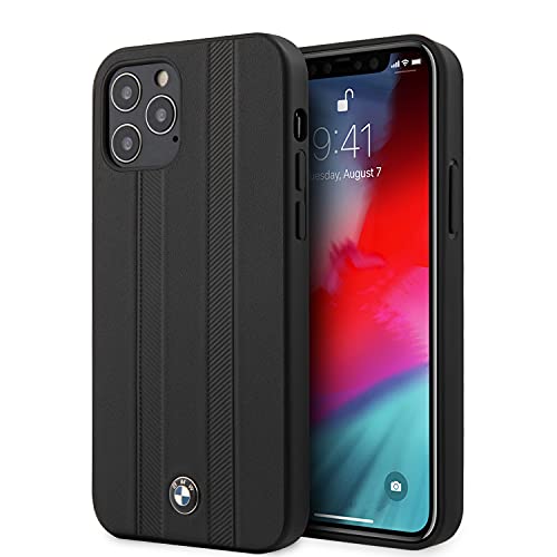 BMW Hülle Hard Case Leder Tire Marks für Apple iPhone 12 Pro Max - schwarz