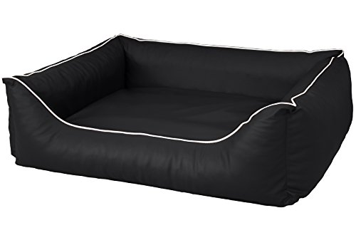 CopcoPet Hundebett Rocco S 70 x 55cm, Schwarz, 2in1 wasserabweisendes Hundebett, Hundeschlafplatz komplett aus Kunstleder, Hundematratze aus Schaumstoff-Flocken