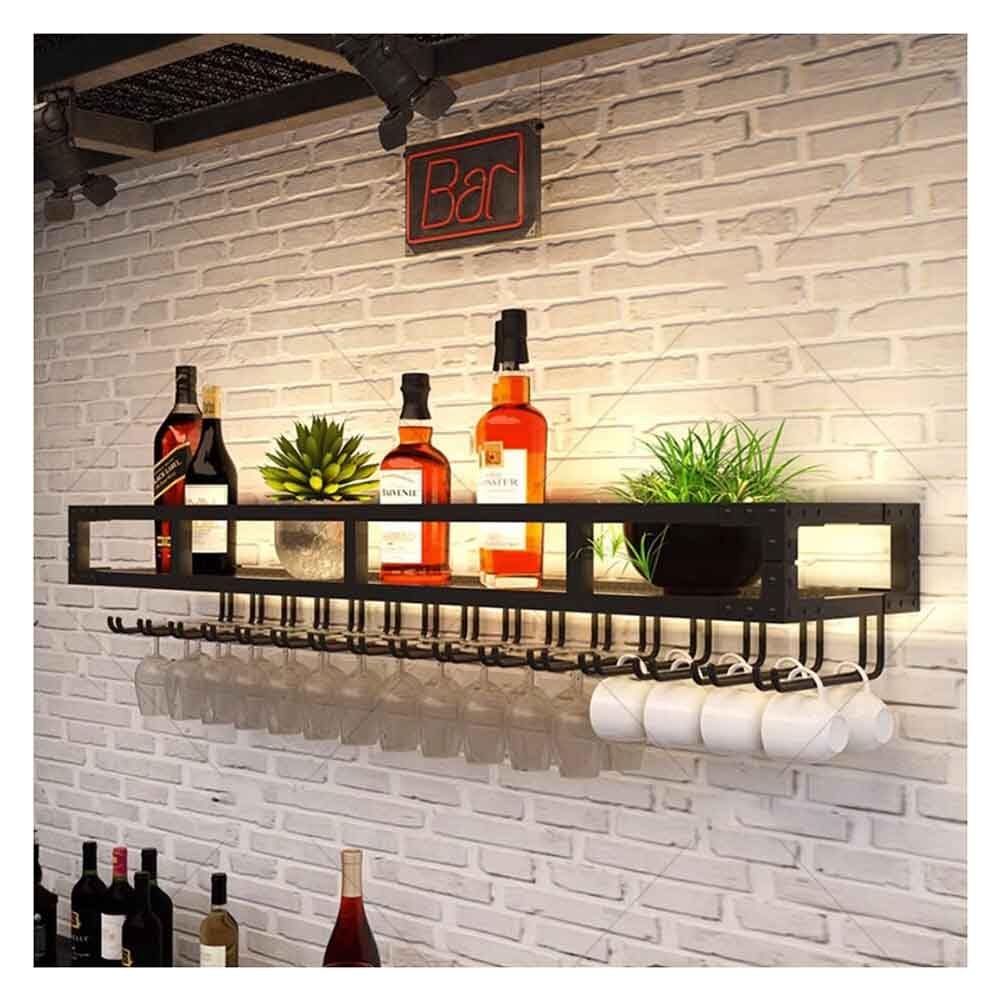 Hängende industrielle runde Weinregale, Flaschenhalter aus Metall for Aufhängen, multifunktionales Regal, Weinaufbewahrungs-Displayregal mit LED for die Dekoration zu Hause, Bar, Esszimmer und Küche(B