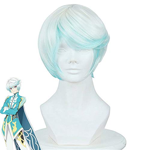 LINLINCD Cosplay wig Tales of Zestiria die X Mikleo Cosplay Perücke Kurze weiße und blaue Ombre Kunsthaar Perücke für Halloween Party Karneval