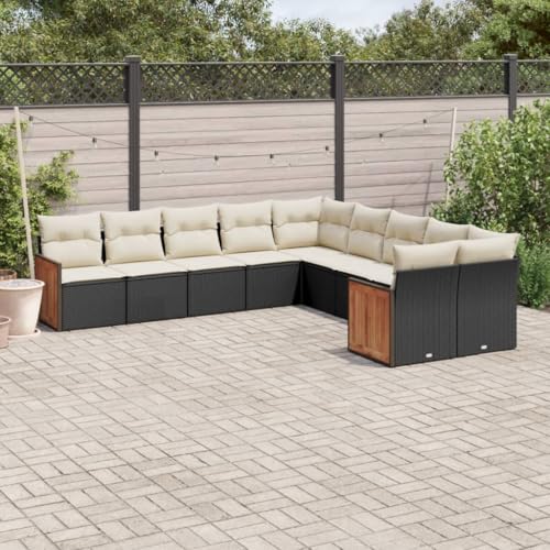 Juroupi 10-tlg. Garten-Sofagarnitur mit Kissen Outdoor Furniture Lounge Set Balkon Gartenset MöBel Garden Sofas TerrassenmöBel Schwarz Poly Rattan - 3260432