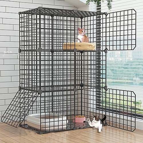 Katzenkäfig für den Innenbereich, abnehmbarer Draht, Balkon, Katzenzucht, Meerschweinchenkäfig, Lebensraum für Kleintiere, Katzenbaum, ideal für 1–2 Katzen, Katzenzaun für den Auße