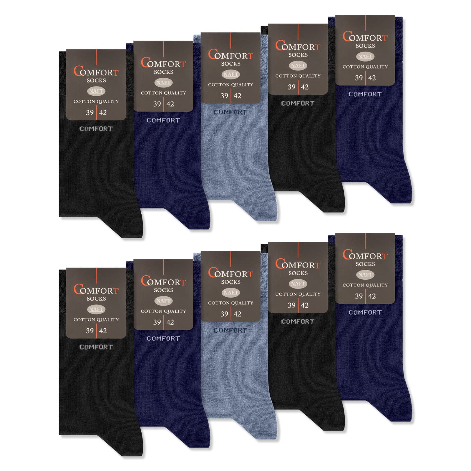 10 Paar Comfort Socken ohne Gummi & ohne Naht Herren & Damen Baumwolle Komfortbund 13100 (Jeans Navy Schwarz 47-50)