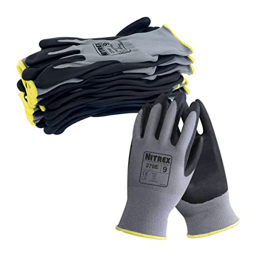 NITREX Unigloves 270E Wiederverwendbare Handschuhe mit Schaumstoff-Nitril-Handflächenbeschichtung und Polyesterfutter, Grau/Schwarz